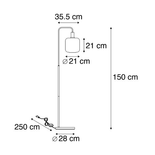 Lampadaire Intelligent Noir Avec Verre Doré Et Fumé Avec Wifi A60 - Zuzanna