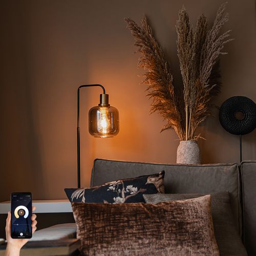 Lampe De Table Intelligente Noire Avec Verre Doré Et Fumé Avec Wifi A60 - Zuzanna
