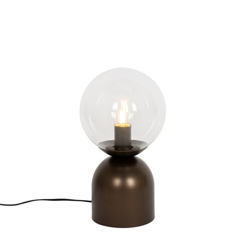 Lampe De Table Hôtel Chic Bronze Foncé Avec Verre Clair - Pallon Trend