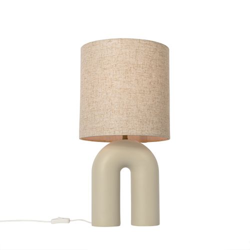 Lampe De Table Scandinave Beige Avec Abat-jour En Lin Beige - Lotti