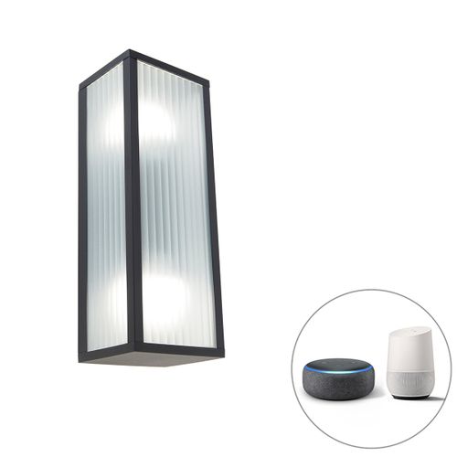 Applique D'extérieur Intelligente Noire Avec Verre Nervuré Avec 2 Wifi A60 - Charlois
