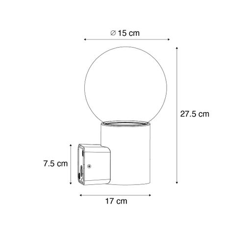 Applique D'extérieur Noire Avec Verre Opale Ip44 - Huma