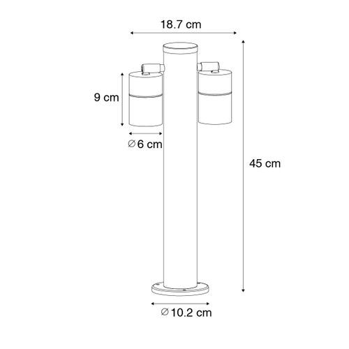 Lampadaire D’extérieur Noir 45 Cm Ip44 Réglable 2 Lumières - Duo