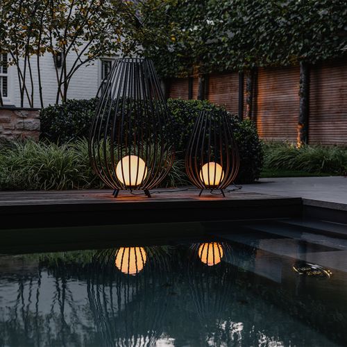 Ensemble De Lampadaires Noirs Avec Opale 110 Cm Et 70 Cm - Angela