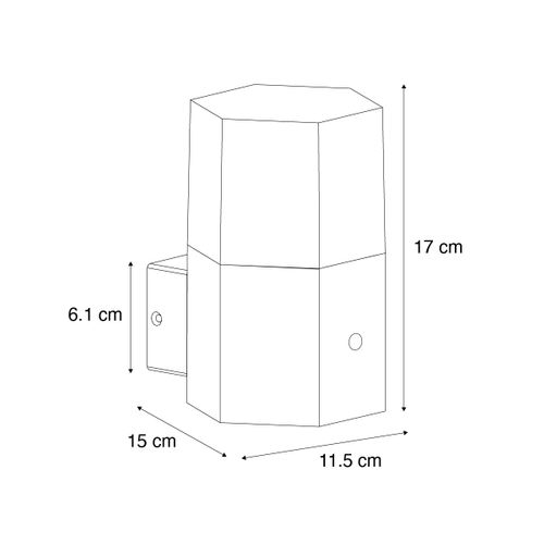 Applique Murale D'extérieur Noire Avec Verre Fumé Hexagonal Et Détecteur Crépusculaire - Danemark