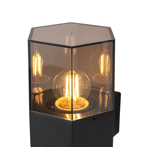 Applique Murale D'extérieur Noire Avec Verre Fumé Hexagonal Et Détecteur De Mouvement - Danemark