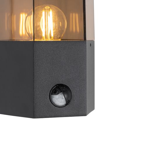 Applique Murale D'extérieur Noire Avec Verre Fumé Hexagonal Et Détecteur De Mouvement - Danemark