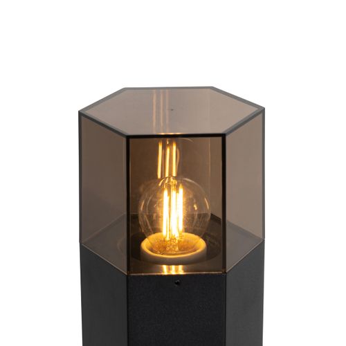 Lampadaire D'extérieur Noir Avec Abat-jour Fumé Hexagonal 30 Cm - Danemark