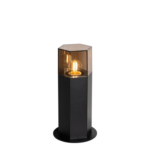 Lampadaire D'extérieur Noir Avec Abat-jour Fumé Hexagonal 30 Cm - Danemark