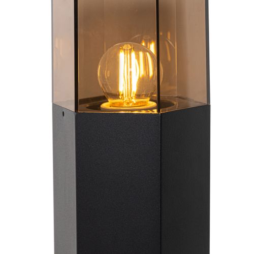 Lampe Sur Pied D'extérieur Noire Avec Abat-jour Fumé Hexagonal 50 Cm - Denmark