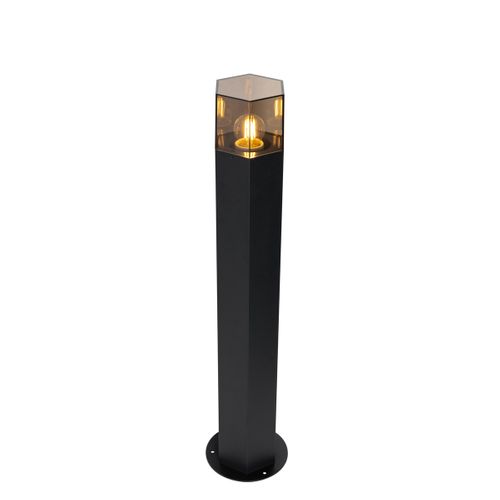 Lampadaire D'extérieur Noir Avec Abat-jour Fumé Hexagonal 70 Cm - Denmark