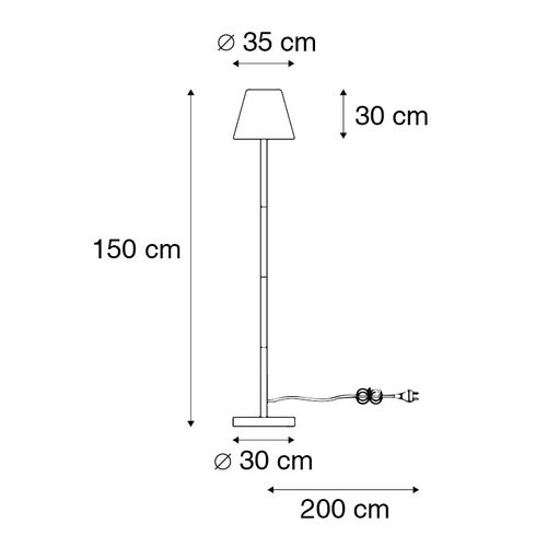 Lampadaire Intelligent Noir Avec Abat-jour Blanc 35 Cm Ip65 Avec LED - Virginia