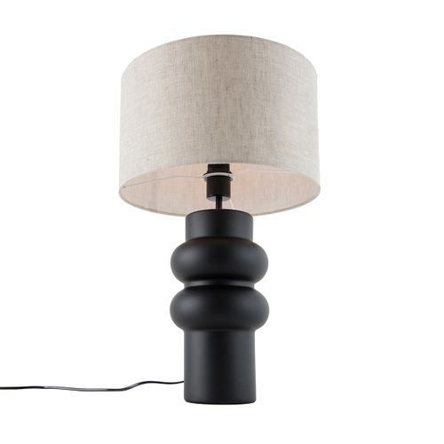 Lampe De Table Design Noire Avec Abat-jour En Tissu Gris Clair 35 Cm - Alisia