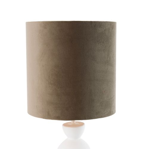 Lampe De Table Design Abat-jour En Velours Blanc Taupe Avec Or 25 Cm - Alisia