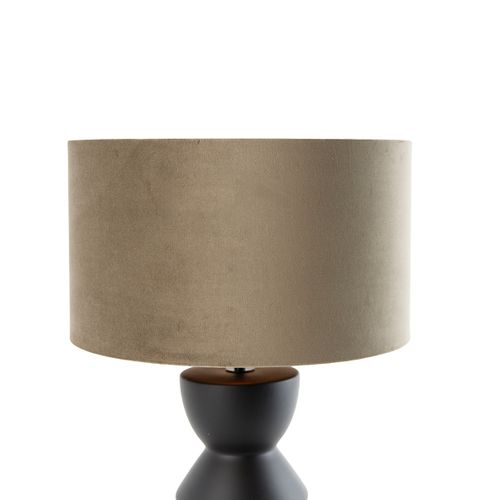 Lampe De Table Design Abat-jour En Velours Noir Taupe Avec Or 35 Cm - Alisia