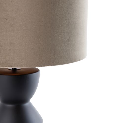 Lampe De Table Design Abat-jour En Velours Noir Taupe Avec Or 35 Cm - Alisia