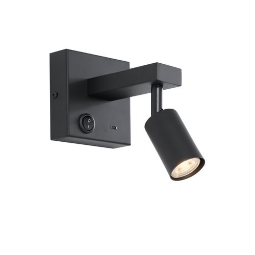 Applique Murale Moderne Noire Avec USB-c Inclinable - Rex