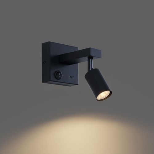 Applique Murale Moderne Noire Avec USB-c Inclinable - Rex