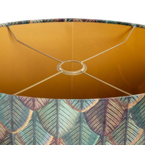 Abat-jour En Velours, Motif Feuilles, Intérieur Doré, Ovale 50/33/25