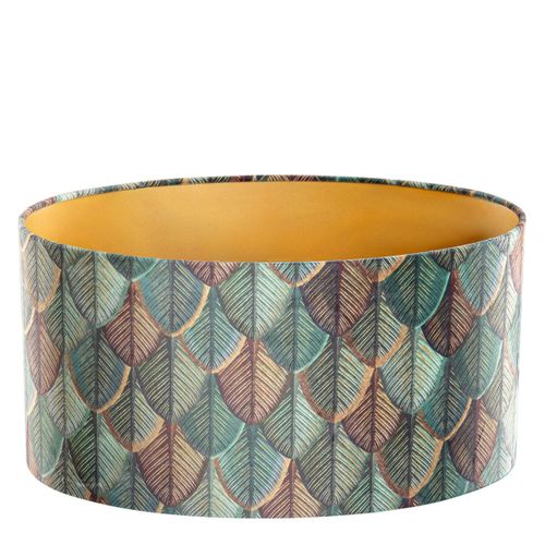 Abat-jour En Velours, Motif Feuilles, Intérieur Doré, Ovale 50/33/25