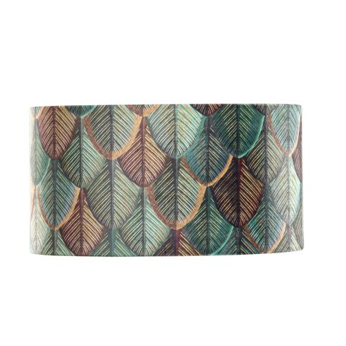 Abat-jour En Velours, Motif Feuilles, Intérieur Doré, Ovale 35/23/18