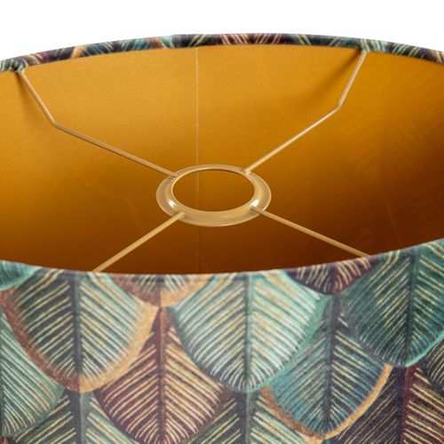 Abat-jour En Velours, Motif Feuilles, Intérieur Doré, Ovale 35/23/18