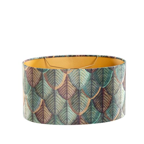 Abat-jour En Velours, Motif Feuilles, Intérieur Doré, Ovale 35/23/18