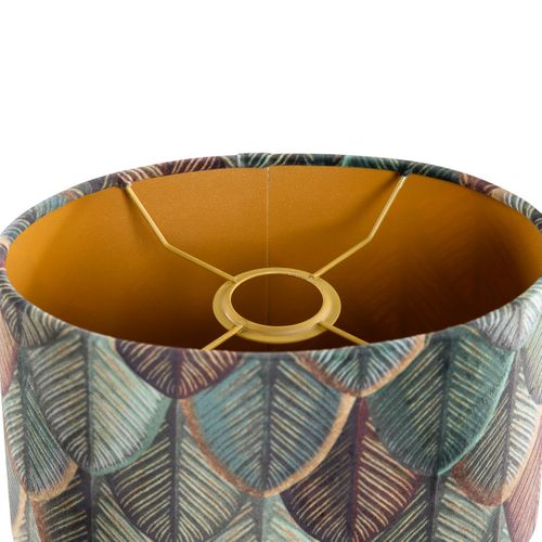 Abat-jour En Velours, Motif Feuilles, Intérieur Doré, Ovale 25/16/15