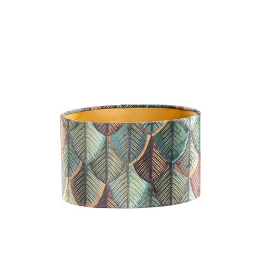 Abat-jour En Velours, Motif Feuilles, Intérieur Doré, Ovale 25/16/15