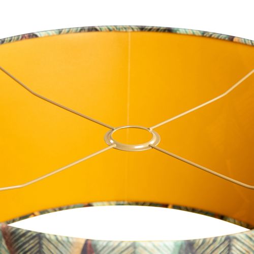 Abat-jour En Velours, Motif Feuilles, Intérieur Doré 50/50/25