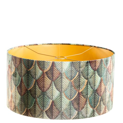 Abat-jour En Velours, Motif Feuilles, Intérieur Doré 50/50/25