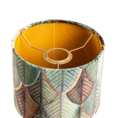 Abat-jour En Velours, Motif Feuilles, Intérieur Doré 18/18/14