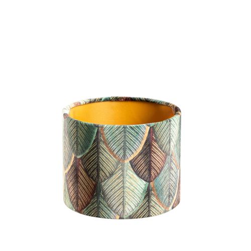 Abat-jour En Velours, Motif Feuilles, Intérieur Doré 18/18/14