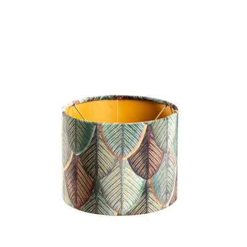 Abat-jour En Velours, Motif Feuilles, Intérieur Doré 18/18/14