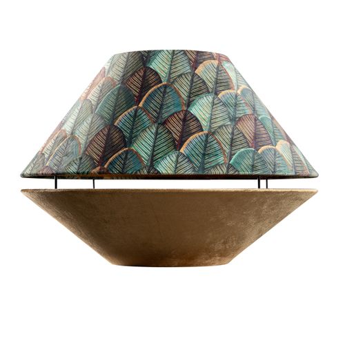 Abat-jour Double En Velours Avec Motif Feuilles, Beige Et Intérieur Doré