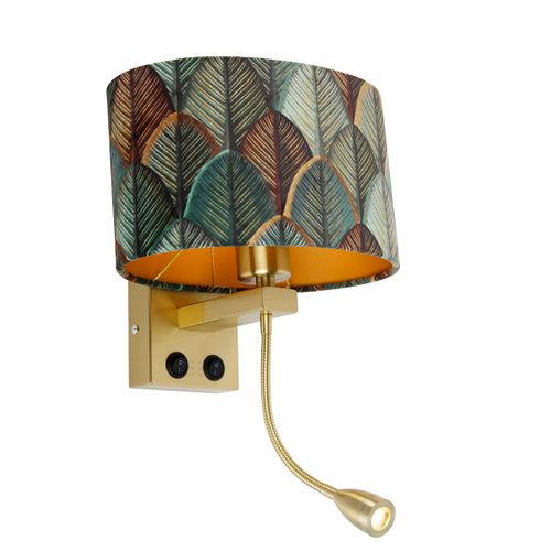 Applique Murale Laiton Avec Abat-jour En Velours Ovale Motif Feuilles 25cm - Brescia Combi