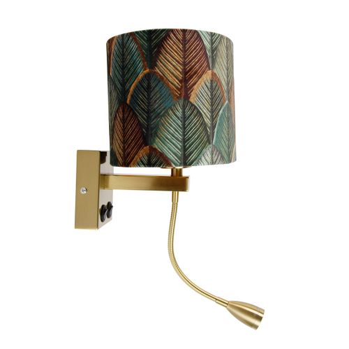 Applique Murale Laiton Avec Abat-jour En Velours Ovale Motif Feuilles 25cm - Brescia Combi