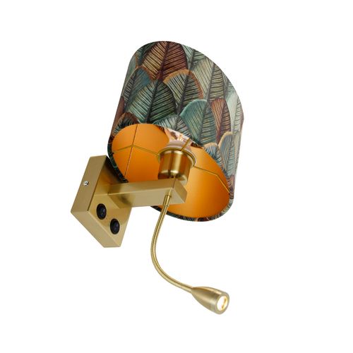 Applique Murale Laiton Avec Abat-jour En Velours Ovale Motif Feuilles 25cm - Brescia Combi