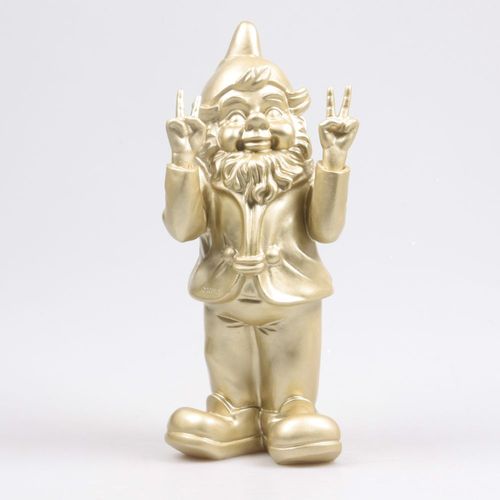 Nain De Jardin En Résine 13 X 11 X 31 Cm Peace Doré