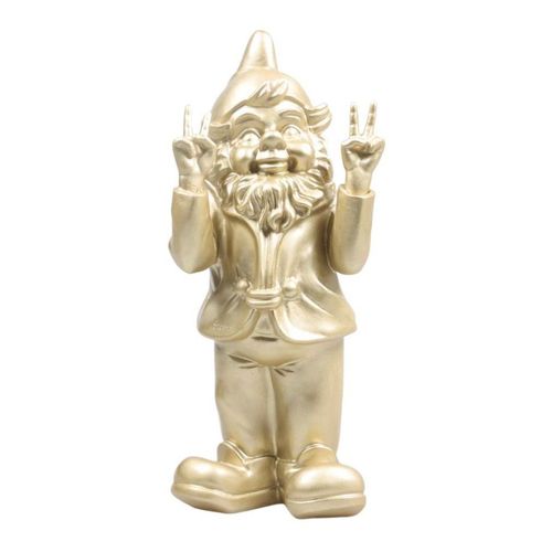 Nain De Jardin En Résine 13 X 11 X 31 Cm Peace Doré