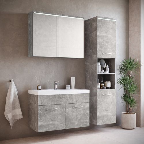 Meuble De Salle De Bain De Paso 80 X 40 Cm Lavabo Beton Gris – Armoire De Rangement Meuble Lavabo
