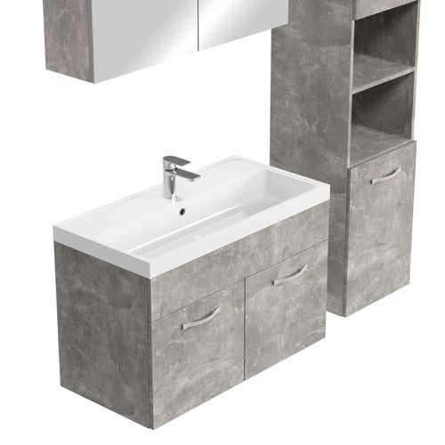 Meuble De Salle De Bain De Paso 80 X 40 Cm Lavabo Beton Gris – Armoire De Rangement Meuble Lavabo