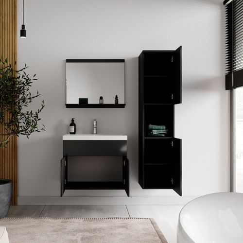 Meuble De Salle De Bain Montreal 60 Cm Lavabo Noir Brillant   Armoire De Rangement Meuble Lavabo