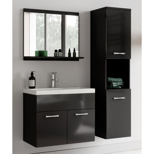 Meuble De Salle De Bain Montreal 60 Cm Lavabo Noir Brillant   Armoire De Rangement Meuble Lavabo