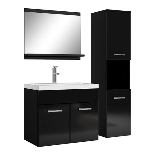 Meuble De Salle De Bain Montreal 60 Cm Lavabo Noir Brillant   Armoire De Rangement Meuble Lavabo