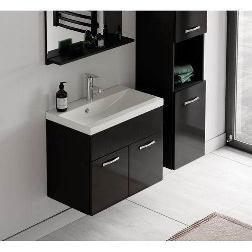 Meuble De Salle De Bain Montreal 60 Cm Lavabo Noir Brillant   Armoire De Rangement Meuble Lavabo
