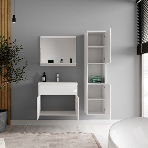 Meuble De Salle De Bain Montreal 60 Cm Lavabo Blanc Brillant Armoire De Rangement Meuble Lavabo