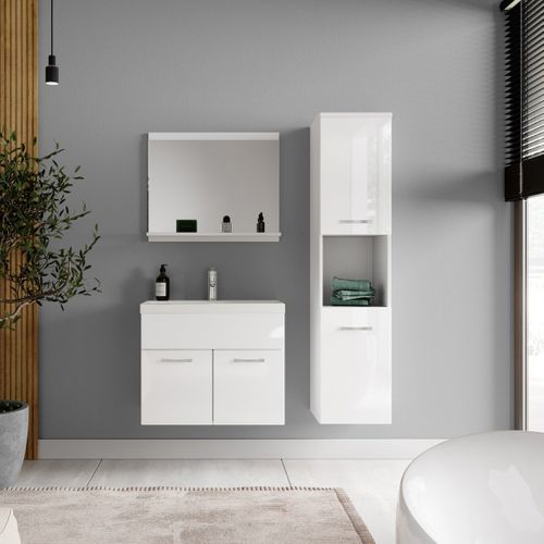 Meuble De Salle De Bain Montreal 60 Cm Lavabo Blanc Brillant Armoire De Rangement Meuble Lavabo