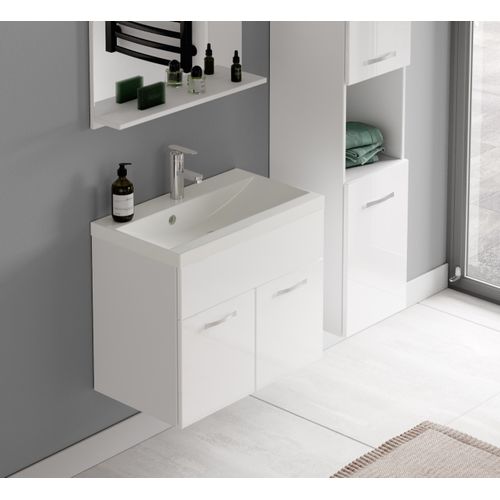 Meuble De Salle De Bain Montreal 60 Cm Lavabo Blanc Brillant Armoire De Rangement Meuble Lavabo
