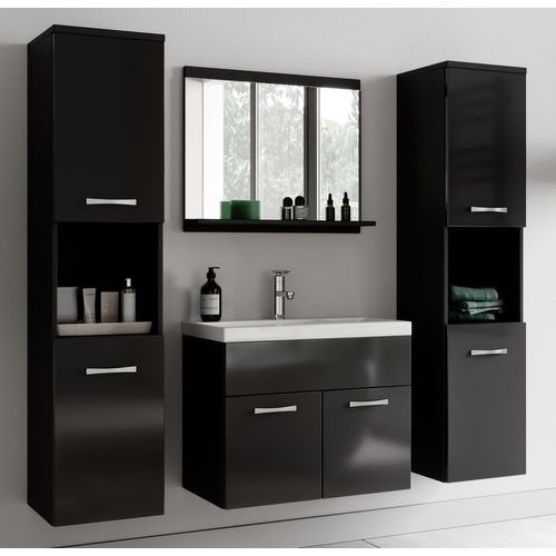 Meuble De Salle De Bain Montreal XL 60 Cm Lavabo Noir Brillant Armoire De Rangement Meuble Lavabo